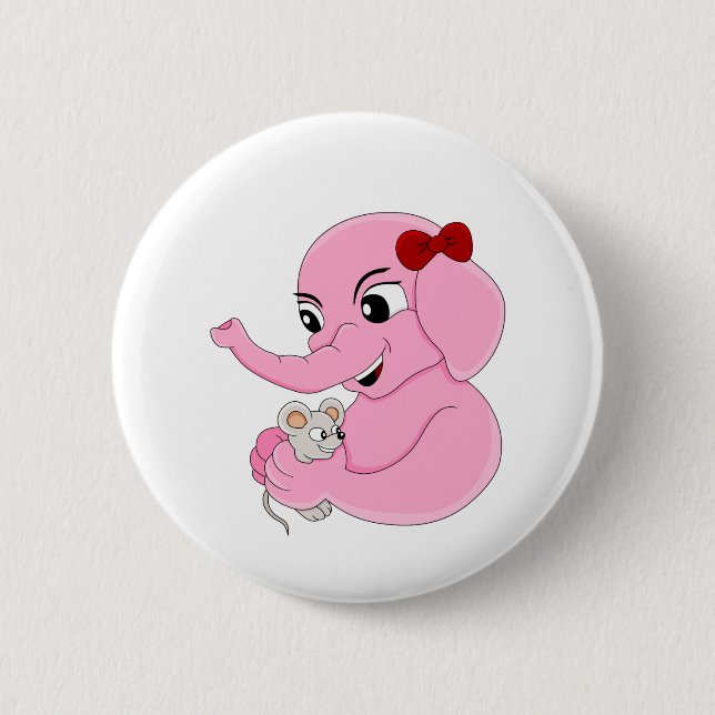 Badge Rond 5 Cm Bouton de dessin animé fille éléphant mignon (Devant)