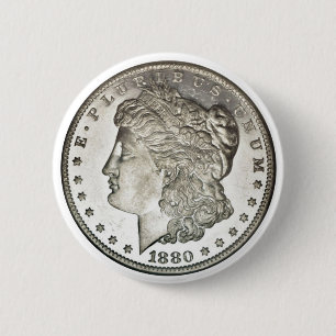 Badge Rond 5 Cm Bouton de dollar en argent de Morgan