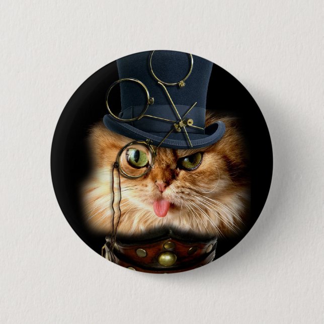 Badge Rond 5 Cm Bouton de dos de goupille de chat de Steampunk (Devant)