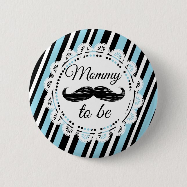 Badge Rond 5 Cm Bouton de douche de la moustache noire et bleue po (Devant)