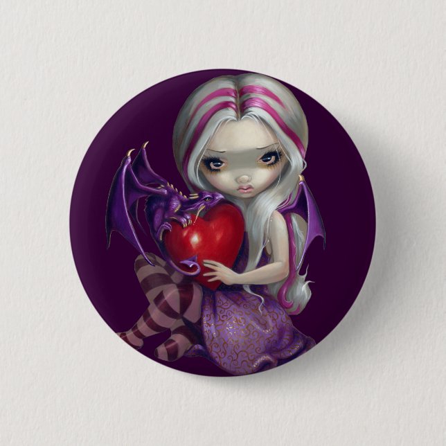 Badge Rond 5 Cm Bouton "de dragon de Valentine" (Devant)