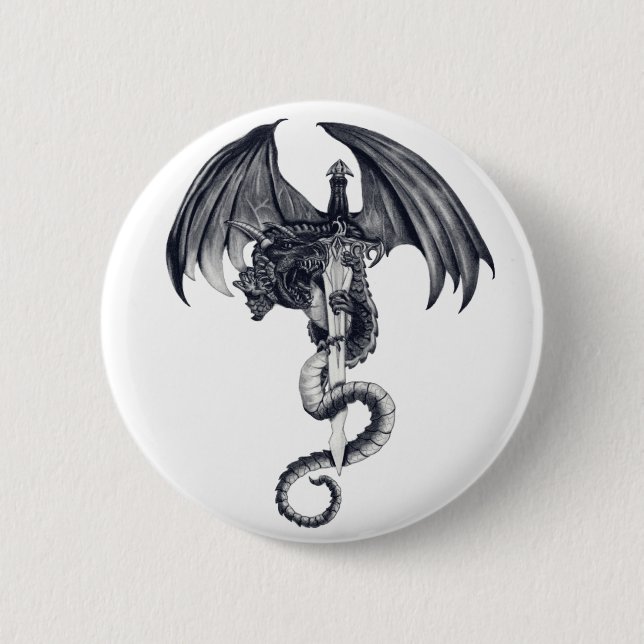 Badge Rond 5 Cm Bouton de dragon et d'épée (Devant)