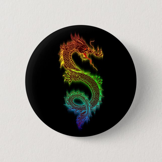 Badge Rond 5 Cm Bouton de dragon oriental chromatique (Devant)