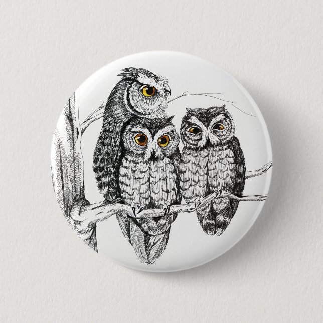 Badge Rond 5 Cm Bouton de famille de hibou de cri strident (Devant)