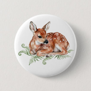 Badge Rond 5 Cm Bouton de faon à l'aquarelle Ute Animal de la forê