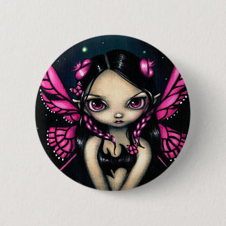 Badge Rond 5 Cm Bouton "de fée rose de papillon"