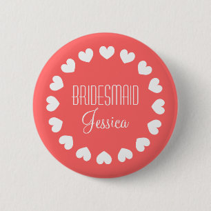 Badge Rond 5 Cm Bouton de femme de chambre rose corail avec le coe