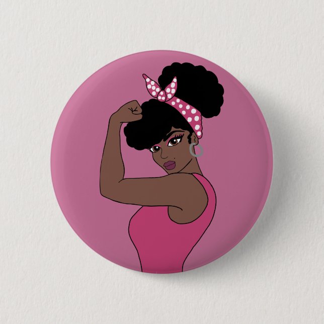 Badge Rond 5 Cm Bouton de femme noire fort (Devant)