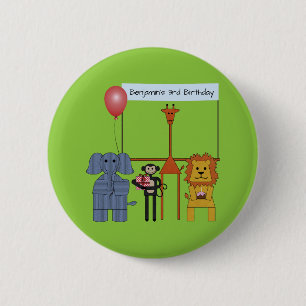 Badge Rond 5 Cm Bouton de fête d'anniversaire d'animaux de jungle