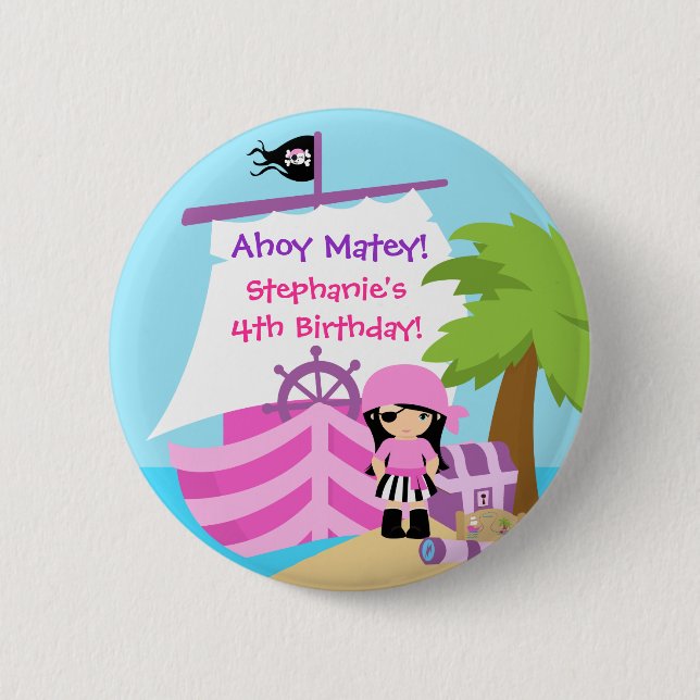 Badge Rond 5 Cm Bouton de fête d'anniversaire de fille de bateau (Devant)