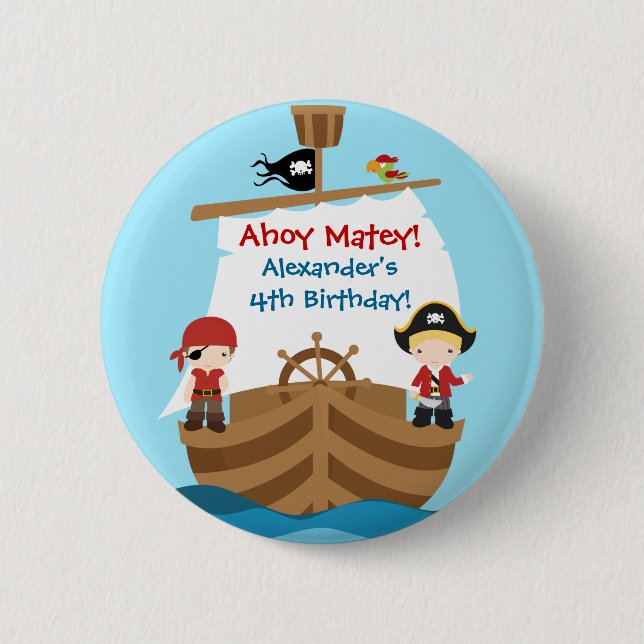 Badge Rond 5 Cm Bouton de fête d'anniversaire du navire pirate (Devant)