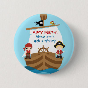 Badge Rond 5 Cm Bouton de fête d'anniversaire du navire pirate