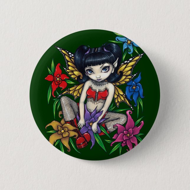 Badge Rond 5 Cm Bouton de "filets et de fleurs" (Devant)