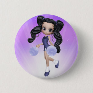 Badge Rond 5 Cm Bouton de fille de pom-pom girl de brune