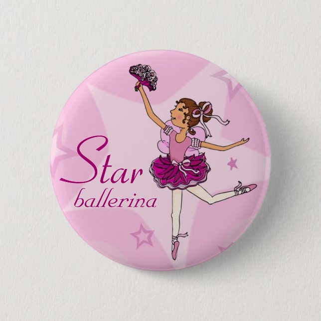 Badge Rond 5 Cm Bouton de fille de rose de ballerine d'étoile (Devant)