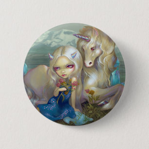 Badge Rond 5 Cm Bouton de "Fiona et de la licorne"