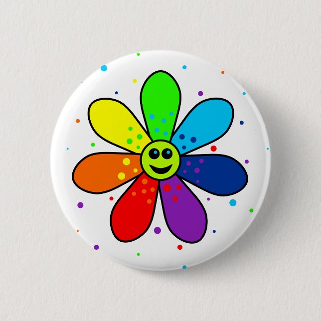 Badge Rond 5 Cm Bouton de fleur d'arc-en-ciel (Devant)