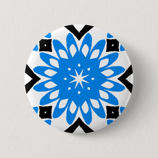 Badge Rond 5 Cm Bouton de fleur d'art mandala bleu (Devant)