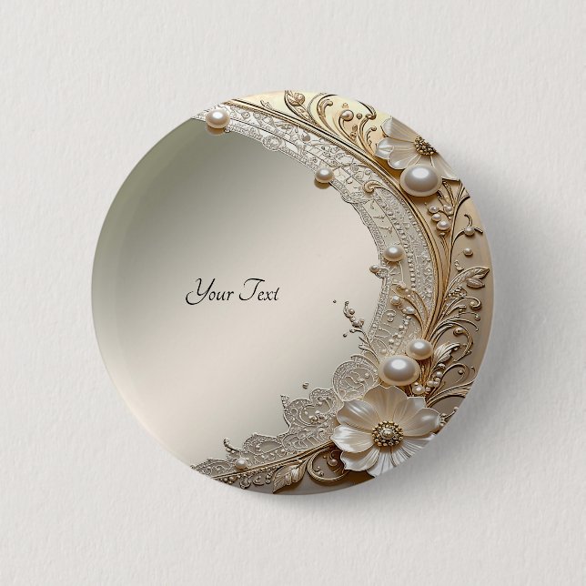 Badge Rond 5 Cm Bouton de fleurs blanches modernes perles (Devant)