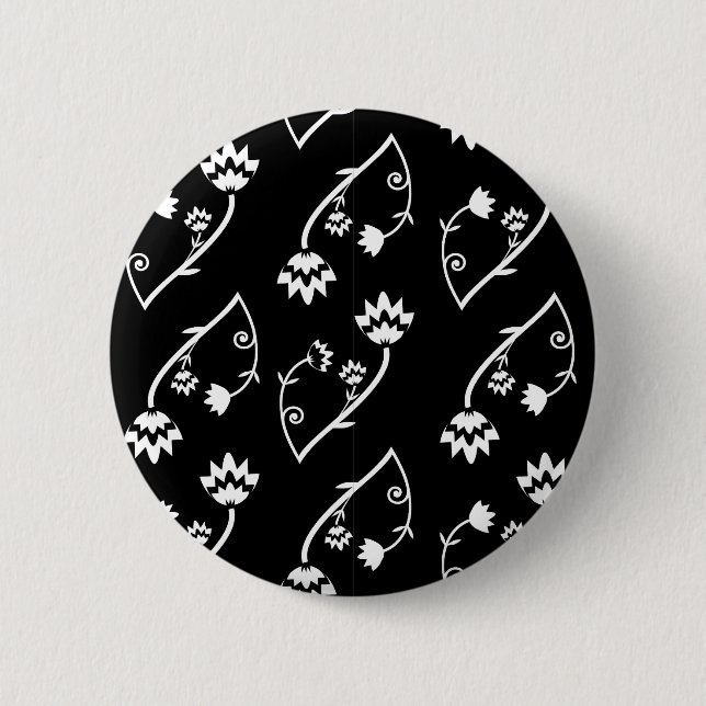 Badge Rond 5 Cm Bouton de fleurs blanches noir rétro (Devant)