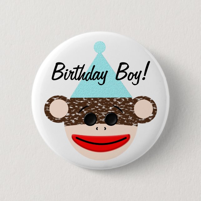 Badge Rond 5 Cm Bouton de garçon d'anniversaire de singe de (Devant)