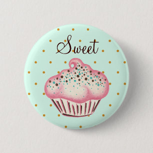 Badge Rond 5 Cm Bouton de gâteau de menthe rose douce
