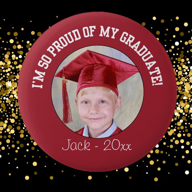 Badge Rond 5 Cm Bouton de graduation Fière - Rouge (Photo Graduation Proud Parent / Grandparent Button. Celebrate the occasion. )