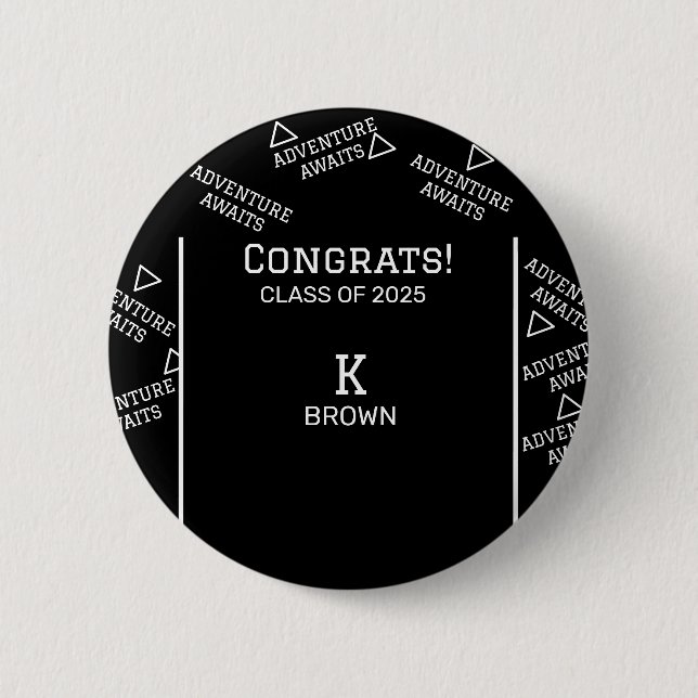 Badge Rond 5 Cm Bouton de graduation personnalisée noir et blanc (Devant)