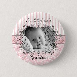 Badge Rond 5 Cm Bouton de grand-maman - rose de damassé et de