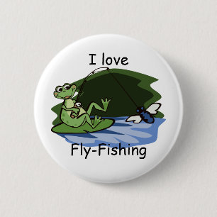 Badge Rond 5 Cm Bouton de grenouille à pêche à la mouche