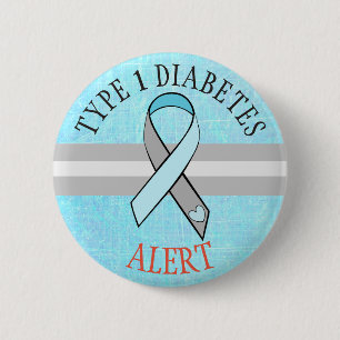 Badge Rond 5 Cm Bouton de gris bleu d'alerte de diabète de type 1