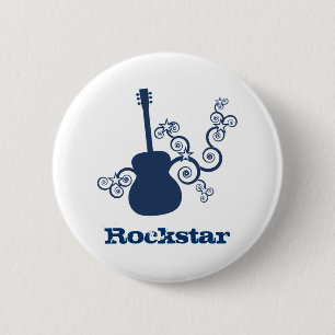 Badge Rond 5 Cm Bouton de guitare de Rockstar, bleu royal