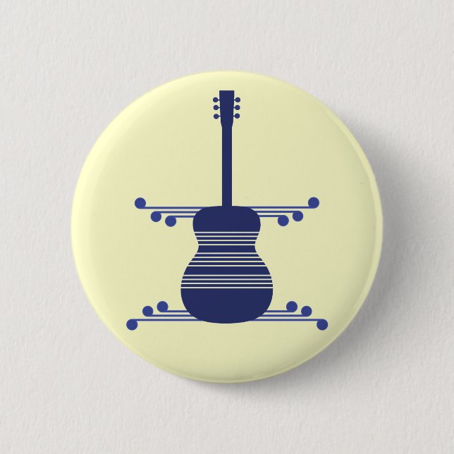 Badge Rond 5 Cm Bouton de guitare rétro, bleu marine (Devant)