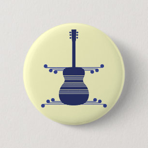 Badge Rond 5 Cm Bouton de guitare rétro, bleu marine
