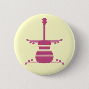 Badge Rond 5 Cm Bouton de guitare rétro, Magenta