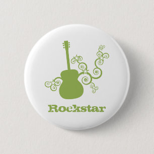 Badge Rond 5 Cm Bouton de guitare Rockstar, LimeGreen2