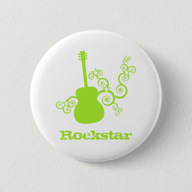 Badge Rond 5 Cm Bouton de guitare Rockstar, vert citron (Devant)