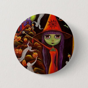 Badge Rond 5 Cm Bouton de Halloween de sorcière de toile