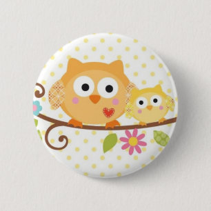BADGE ROND 5 CM BOUTON DE HIBOU D'ARBRE DE HAPPI