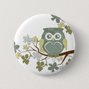 Badge Rond 5 Cm Bouton de hibou d'arbre de polka