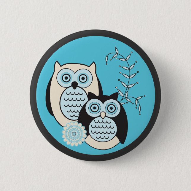 Badge Rond 5 Cm Bouton de hiboux d'hiver (Devant)