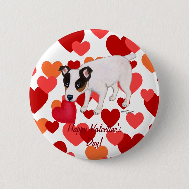 Badge Rond 5 Cm Bouton de Jack Russell Terrier Valentine (Devant)
