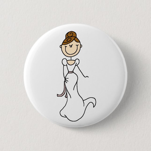 Badge Rond 5 Cm Bouton de jeune mariée de brune (Devant)