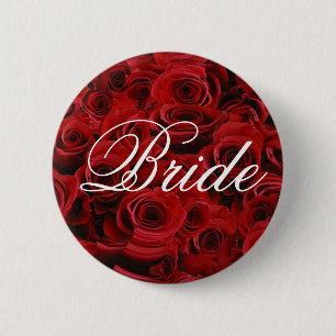 Badge Rond 5 Cm Bouton de jeune mariée de rose rouge