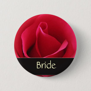 Badge Rond 5 Cm Bouton de jeune mariée de rose rouge