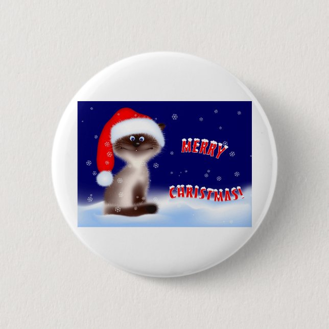 Badge Rond 5 Cm Bouton de Kitty de Noël (Devant)