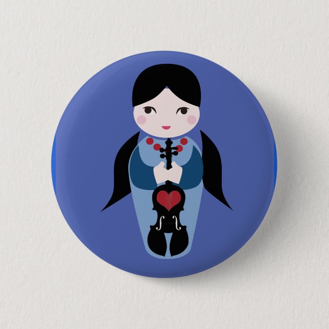 Badge Rond 5 Cm Bouton de Kokeshi de violon (Devant)