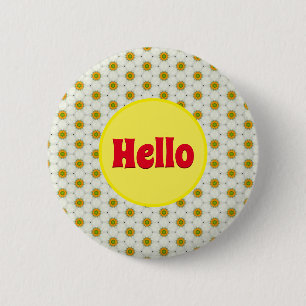 Badge Rond 5 Cm Bouton de la broche du nom Hello
