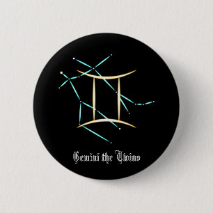 Badge Rond 5 Cm Bouton de la constellation du zodiaque Gémeaux