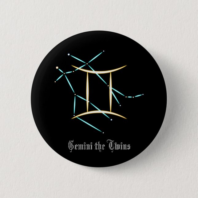 Badge Rond 5 Cm Bouton de la constellation du zodiaque Gémeaux (Devant)